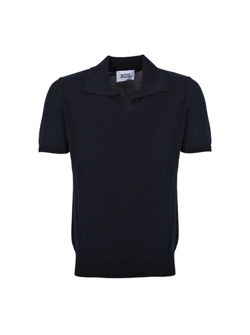 Polo in crepe di cotone Blu notte Alpha studio | AU-5041B1001